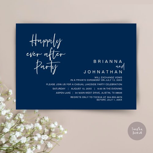 Happily Ever After Wedding Party Navy Blue Invitation