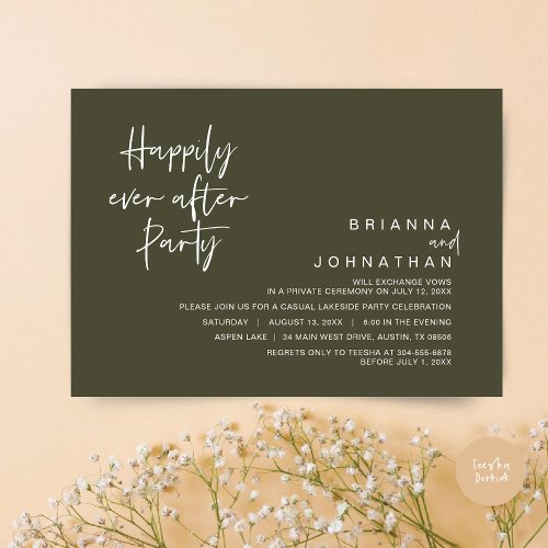 Happily Ever After Wedding Party Olive Green Invitation