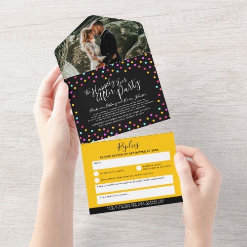 Happily ever after wedding party photo confetti all in one invitation