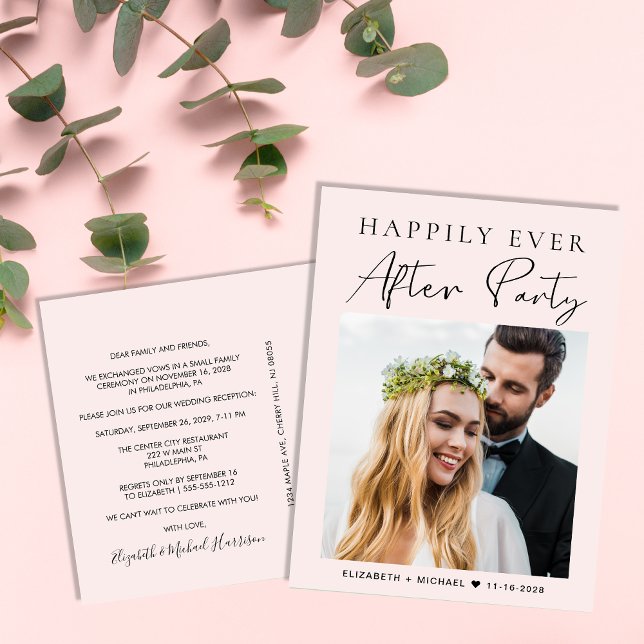 Happily Ever After Wedding Party Photo Pink Announcement Postcard (Creator Uploaded)