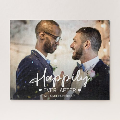 Happily ever after wedding personalized photo jigsaw puzzle