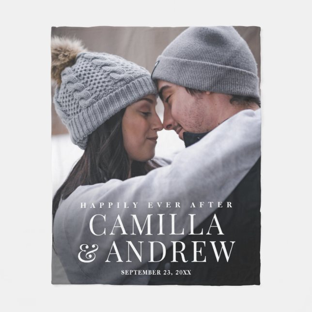 Happily Ever After Wedding Photo Fleece Blanket (Front)