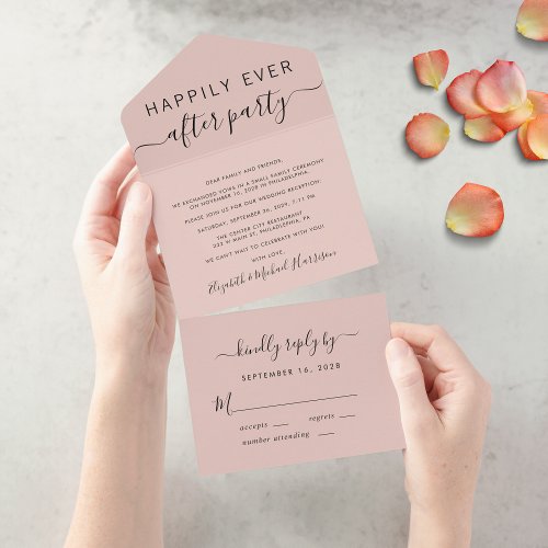 Happily Ever After Wedding Reception Blush All In One Invitation