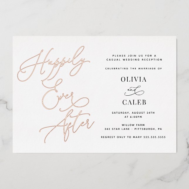 Happily Ever After Wedding Reception Foil Invitation (Front)