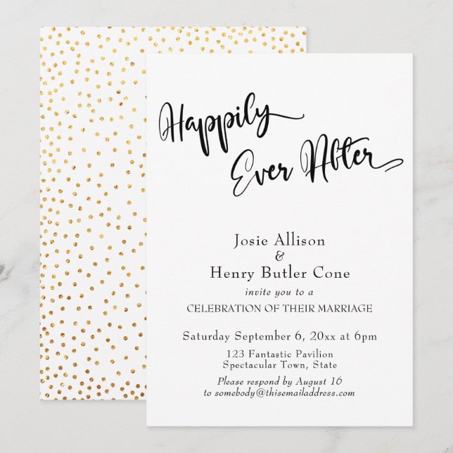 Happily Ever After Wedding Reception Gold Confetti Invitation (Front/Back)