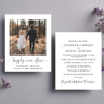 Happily Ever After Wedding Reception Photo Invite<br><div class="desc">Simple and chic budget-friendly elopement or smaller wedding announcement and post-wedding reception or party invitation. The front features your photograph in a cut out square frame, "happily ever after" written in a trendy script with swashes and your first names and wedding date and location in modern typography. On the reverse...</div>