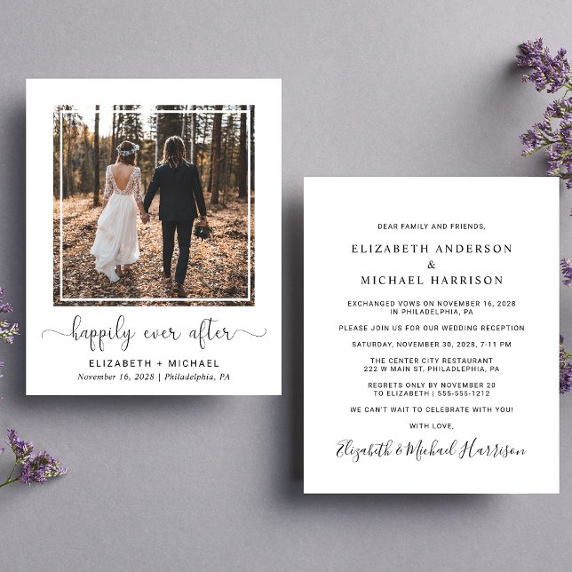 Happily Ever After Wedding Reception Photo Invite (A stylish affordable invitation for  a reception to celebrate your elopement or private wedding)