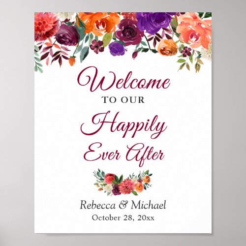 Happily Ever After Wedding Rustic Burgundy Flowers Poster - Rustic Burgundy Floral Happily Ever After Wedding Sign Poster. 
(1) The default size is 8 x 10 inches, you can change it to a larger size.  
(2) For further customization, please click the "customize further" link and use our design tool to modify this template. 
(3) If you need help or matching items, please contact me.