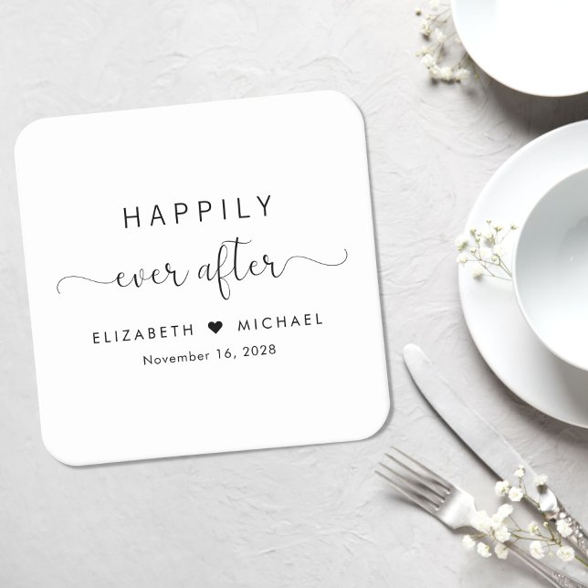 Happily Ever After Wedding Square Paper Coaster (Creator Uploaded)