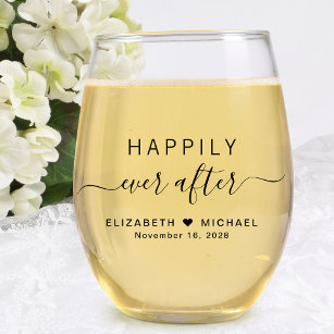Happily Ever After Wedding Stemless Wine Glass