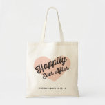 Happily Ever After Wedding Tote Bag<br><div class="desc">"Happily Ever After"  tote bag with retro script inside of a light pink-peach heart. Customize-able names and wedding date. Perfect for wedding favors or wedding weekend welcome basket.</div>