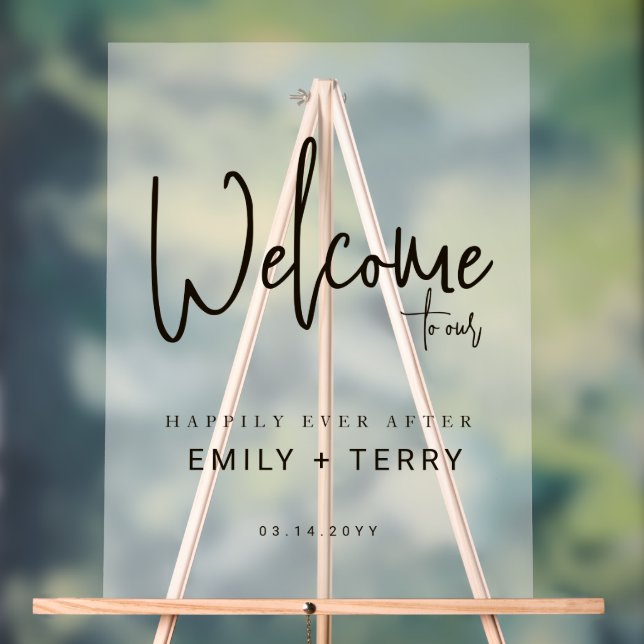 Happily Ever After Wedding Welcome Frosted Acrylic Sign (Neutral)