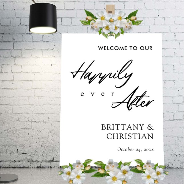 Happily Ever After Wedding Welcome Sign (Personalized Classic 'Happily Ever After' in Gold Wedding Sign)