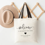 Happily Ever After | Wedding Welcome Tote Bag<br><div class="desc">Welcome guests to your wedding with these chic and modern personalized tote bags. Design features "welcome to our happily ever after" in a modern mix of handwritten calligraphy script and block lettering, with space to personalize with your names and date. A small heart silhouette illustration completes the design. Perfect for...</div>