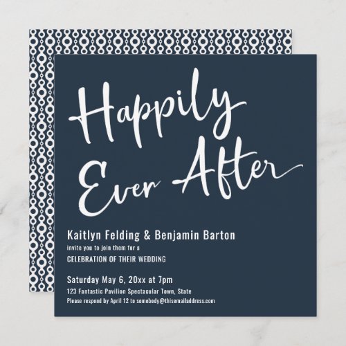 Happily Ever After White on Dark Blue Reception Invitation