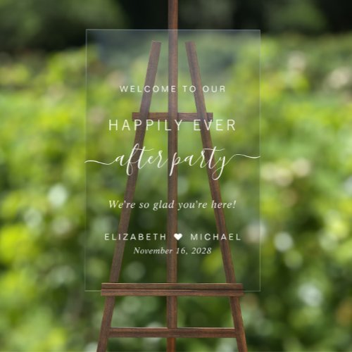 Happily Ever After White Wedding Reception Welcome Acrylic Sign