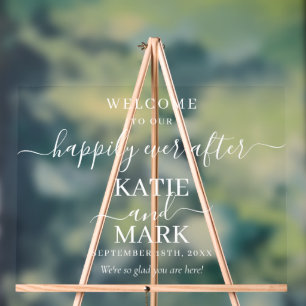 Happily Ever After White Welcome Transparent Acrylic Sign