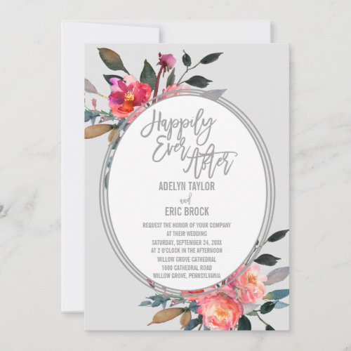 Happily Ever After  Winter Flower Wreath Wedding Invitation