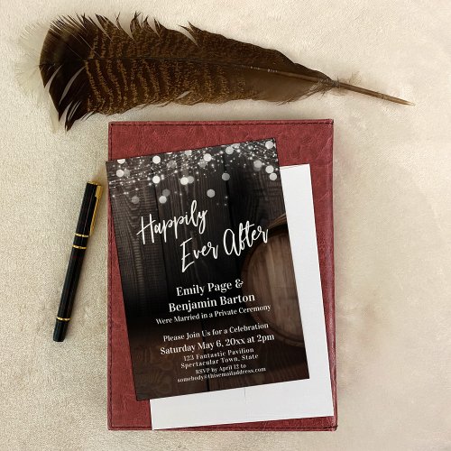 Happily Ever After Wood Wine Barrel and Lights Invitation