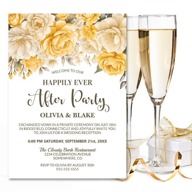 Happily Ever After Yellow Floral Wedding Reception Invitation (Creator Uploaded)
