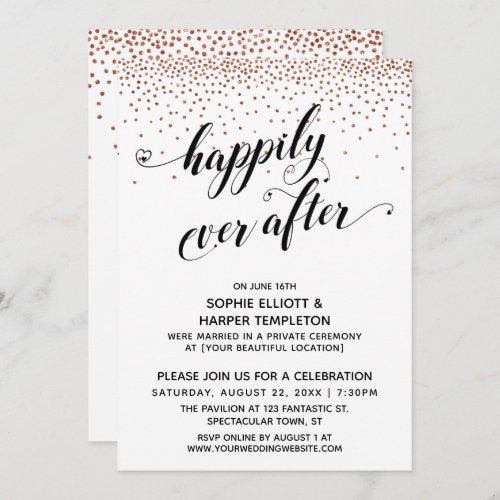 Happily Ever Ever Hearts Script Copper Confetti Invitation