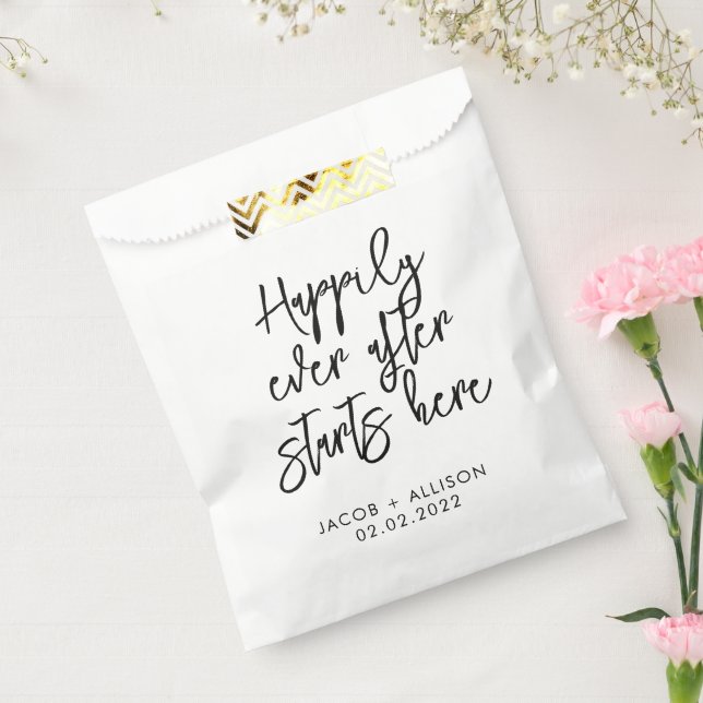 Happily Ever Starts Here elegant modern Wedding  Favor Bag (Sealed)