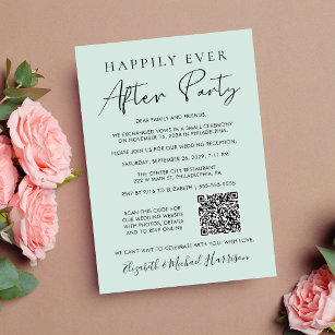 Happily Every After Photo QR Code Mint Wedding Announcement