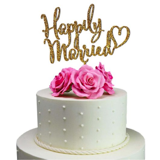 Happily Married Heart Wedding Cake Toppers (Front)