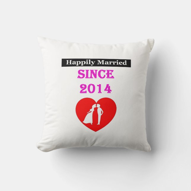 Happily Married Since 2014 Throw Pillow (Front)