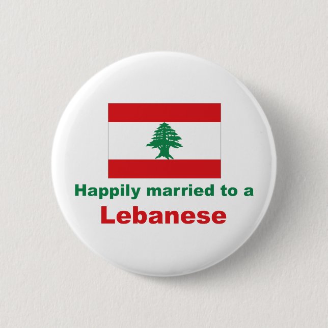 Happily Married To A Lebanese Pinback Button (Front)