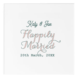 happily married turqoise pink pastel wedding name acrylic print