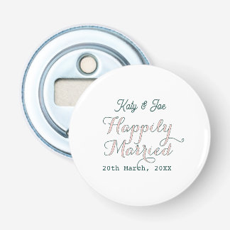 happily married turqoise pink pastel wedding name bottle opener