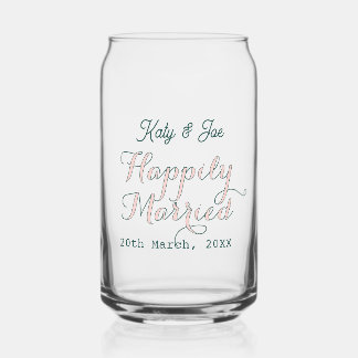 happily married turqoise pink pastel wedding name can glass