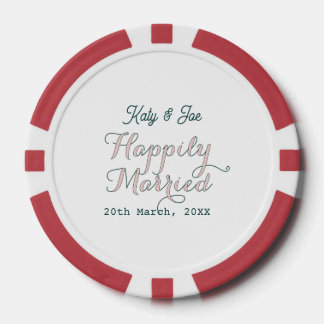 happily married turqoise pink pastel wedding name poker chips