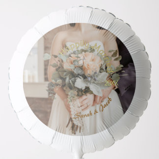 HAPPILY MARRIED YELLOW GREEN PASTEL BROWN PHOTO YE BALLOON