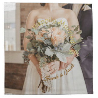 HAPPILY MARRIED YELLOW GREEN PASTEL BROWN PHOTO YE CLOTH NAPKIN