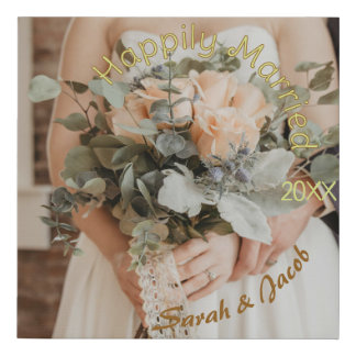 HAPPILY MARRIED YELLOW GREEN PASTEL BROWN PHOTO YE FAUX CANVAS PRINT