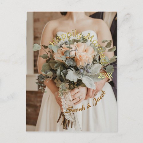 HAPPILY MARRIED YELLOW GREEN PASTEL BROWN PHOTO YE POSTCARD