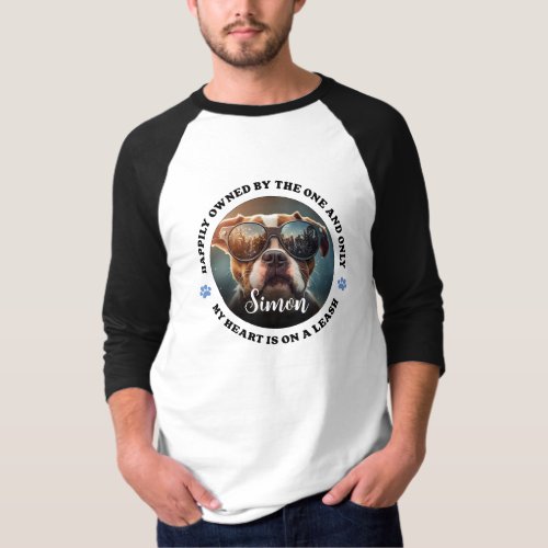 Happily owned by custom pet name photo  T_Shirt
