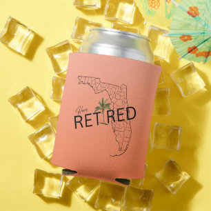 Happily Retired Florida Map and Tropical Palm Tree Can Cooler