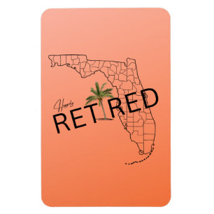 Happily Retired Florida Map and Tropical Palm Tree Magnet