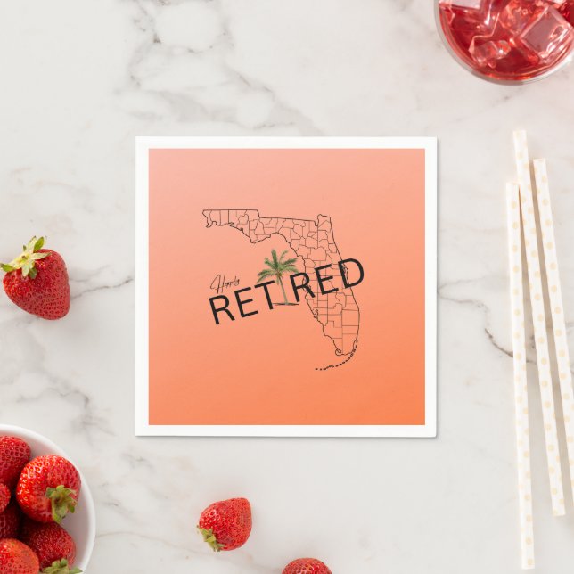 Happily Retired Florida Map and Tropical Palm Tree Napkins (Insitu)