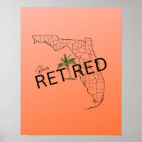 Happily Retired Florida Map and Tropical Palm Tree