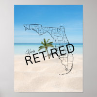 Happily Retired Florida Map and Tropical Palm Tree