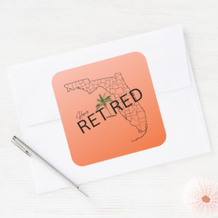 Happily Retired Florida Map and Tropical Palm Tree Square Sticker