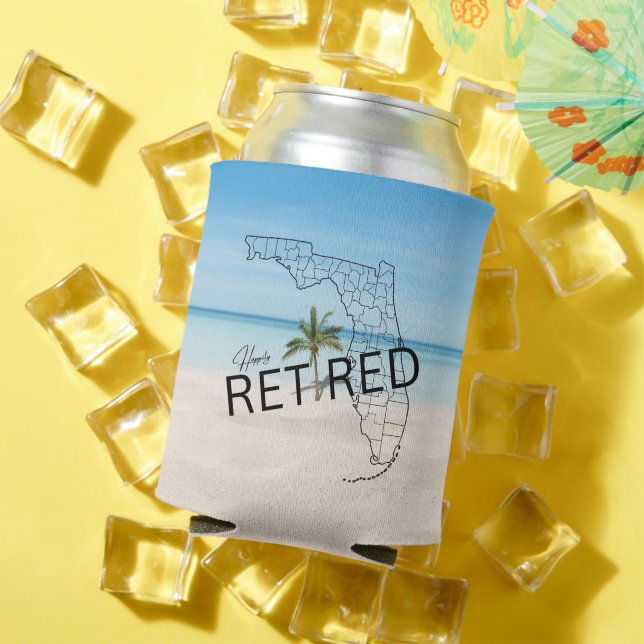 Happily Retired Florida Tropical Beach & Palm Tree Can Cooler (In Situ Summer)