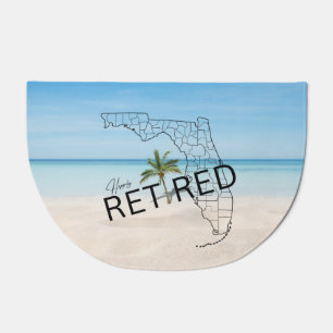 Happily Retired Florida Tropical Beach & Palm Tree Doormat