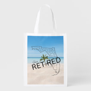 Happily Retired Florida Tropical Beach & Palm Tree Grocery Bag