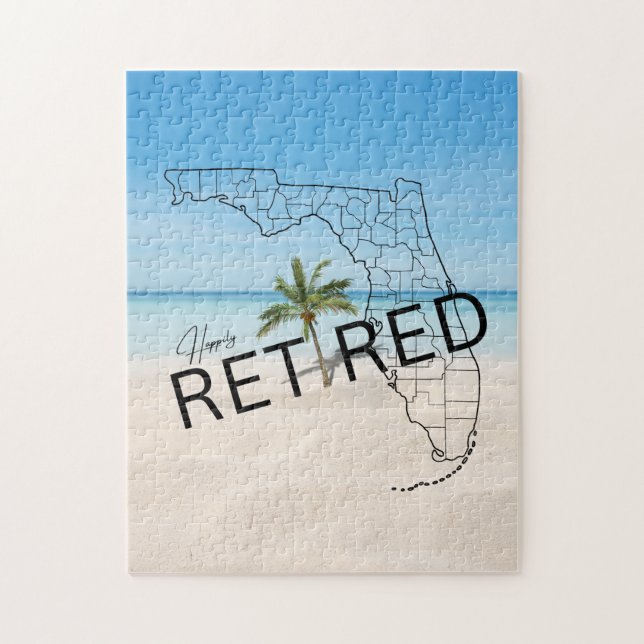 Happily Retired Florida Tropical Beach & Palm Tree Jigsaw Puzzle (Vertical)