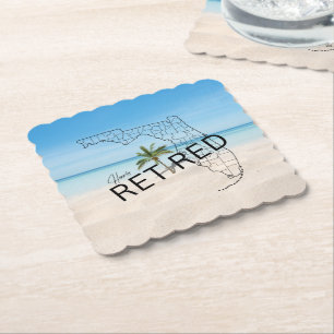 Happily Retired Florida Tropical Beach & Palm Tree Paper Coaster